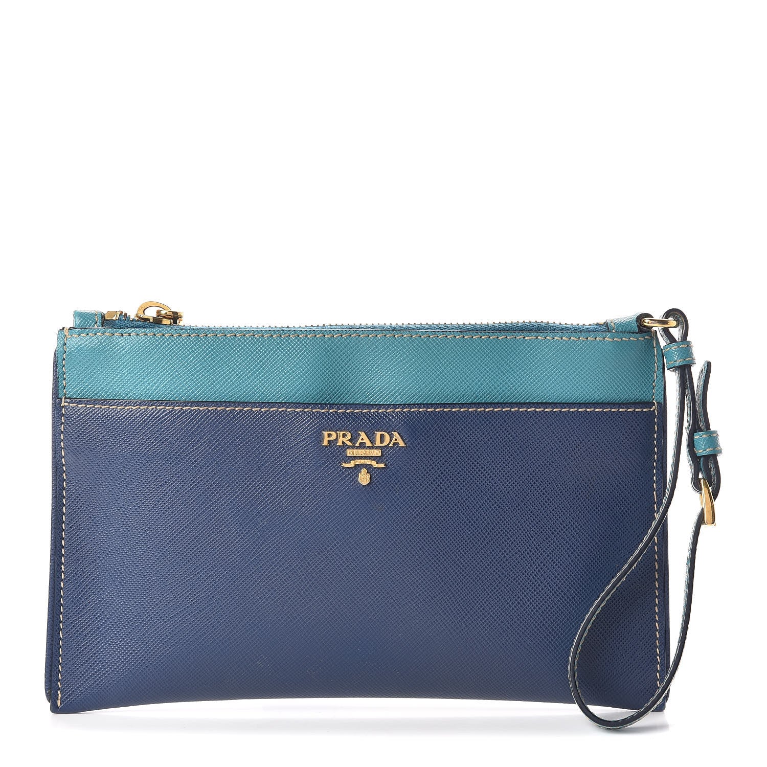 Prada Saffiano Lux Bi-Color Clutch Bleuette Turchese 1 of 9