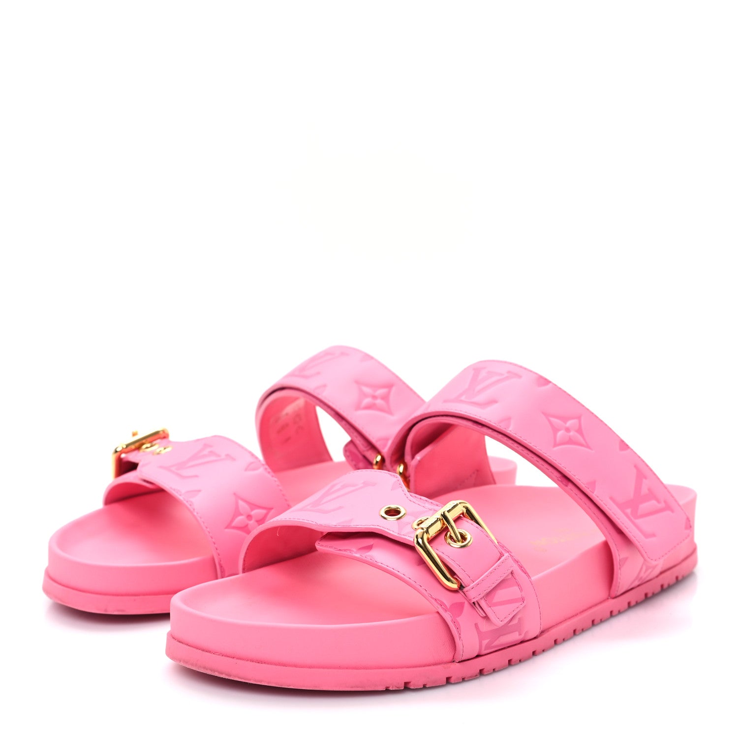 Louis Vuitton Calfskin Monogram Embossed Bom Dia Flat Mule Sandals 39 Pink 4 of 10