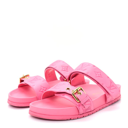 Louis Vuitton Calfskin Monogram Embossed Bom Dia Flat Mule Sandals 39 Pink 4 of 10