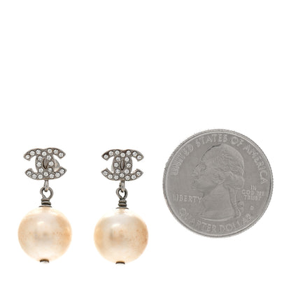 Chanel Crystal Pearl CC Drop Earrings Silver 2 of 5