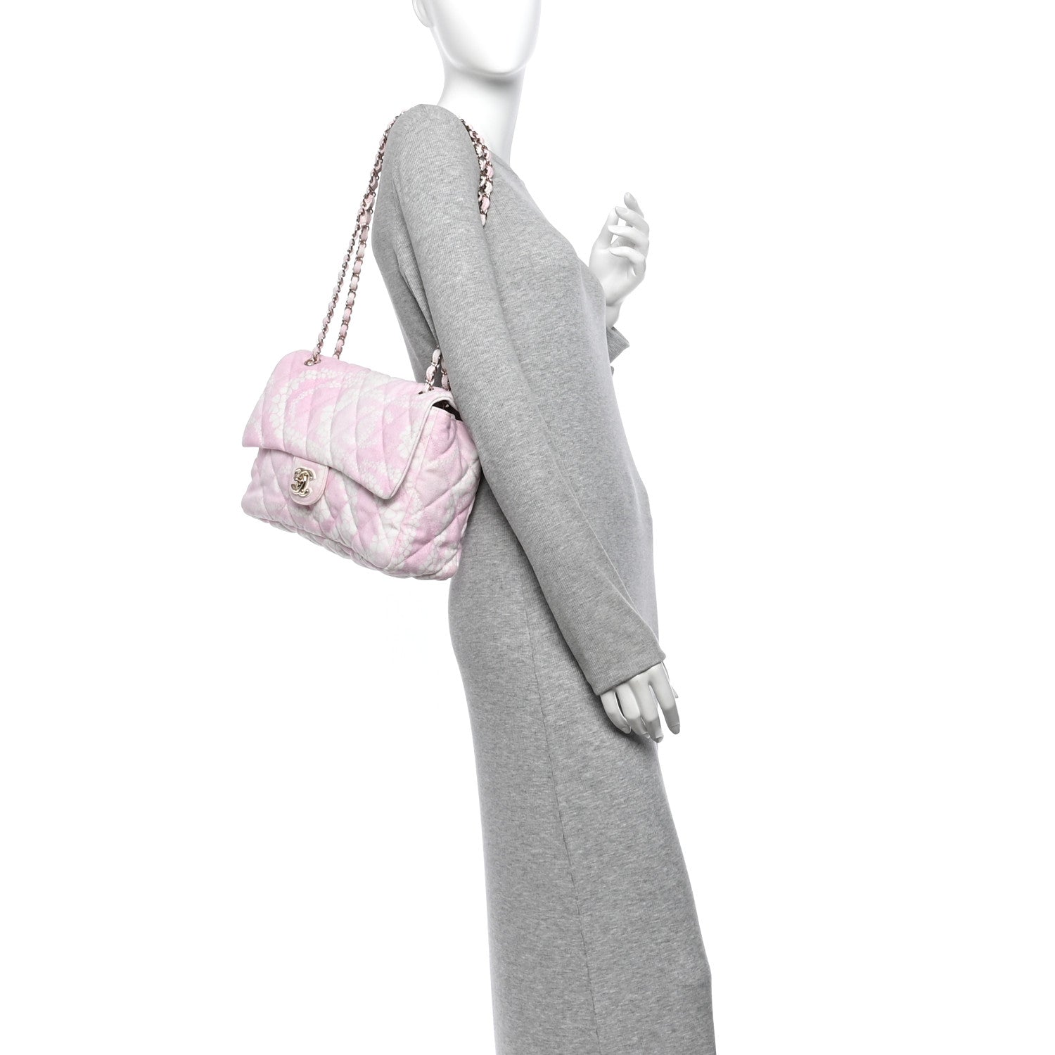 Chanel Printed Denim Quilted Maxi Single Flap Bag Pink White 2 of 10