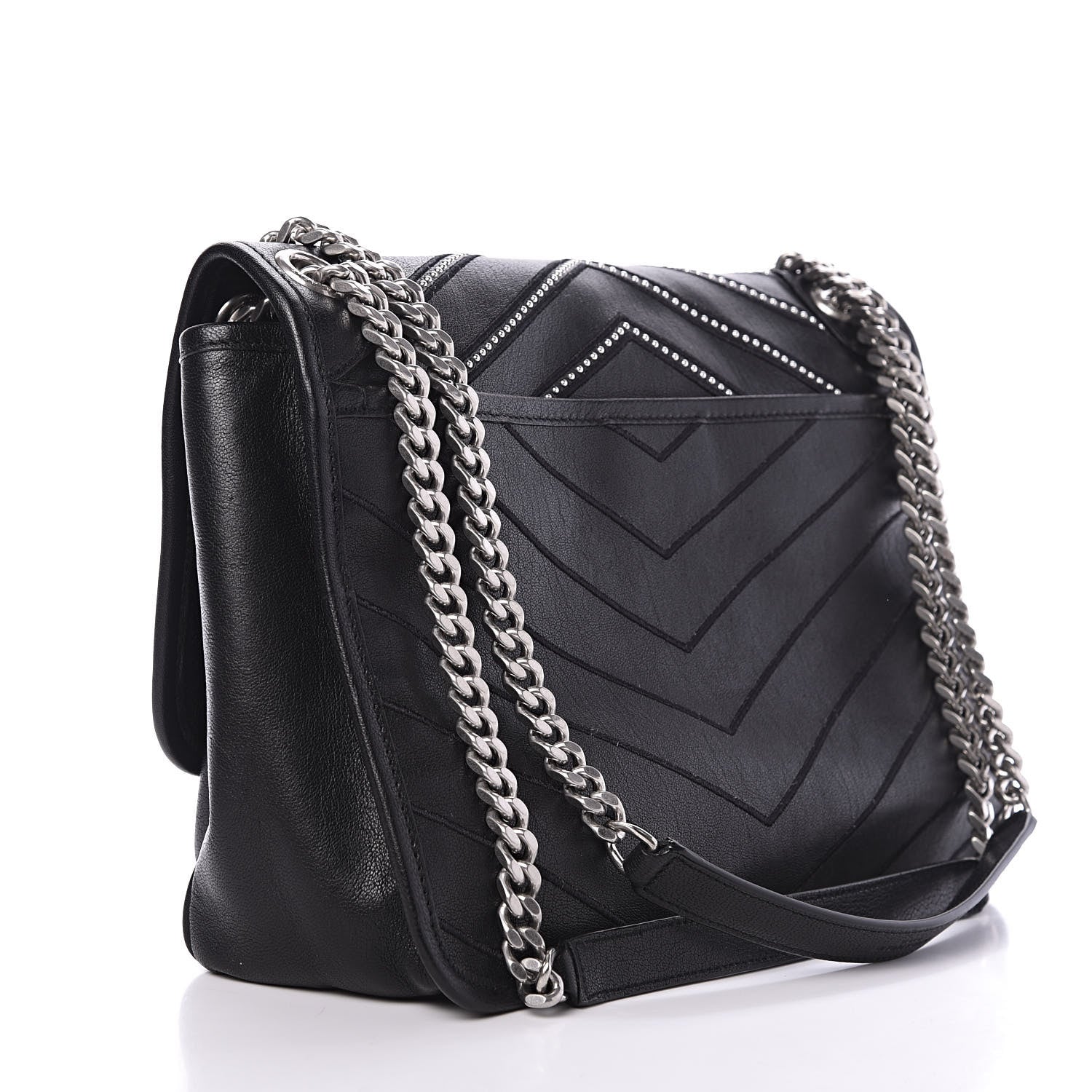 Saint Laurent Lambskin Matelasse Monogram Microstud Medium Niki Chain Satchel Black 3 of 10