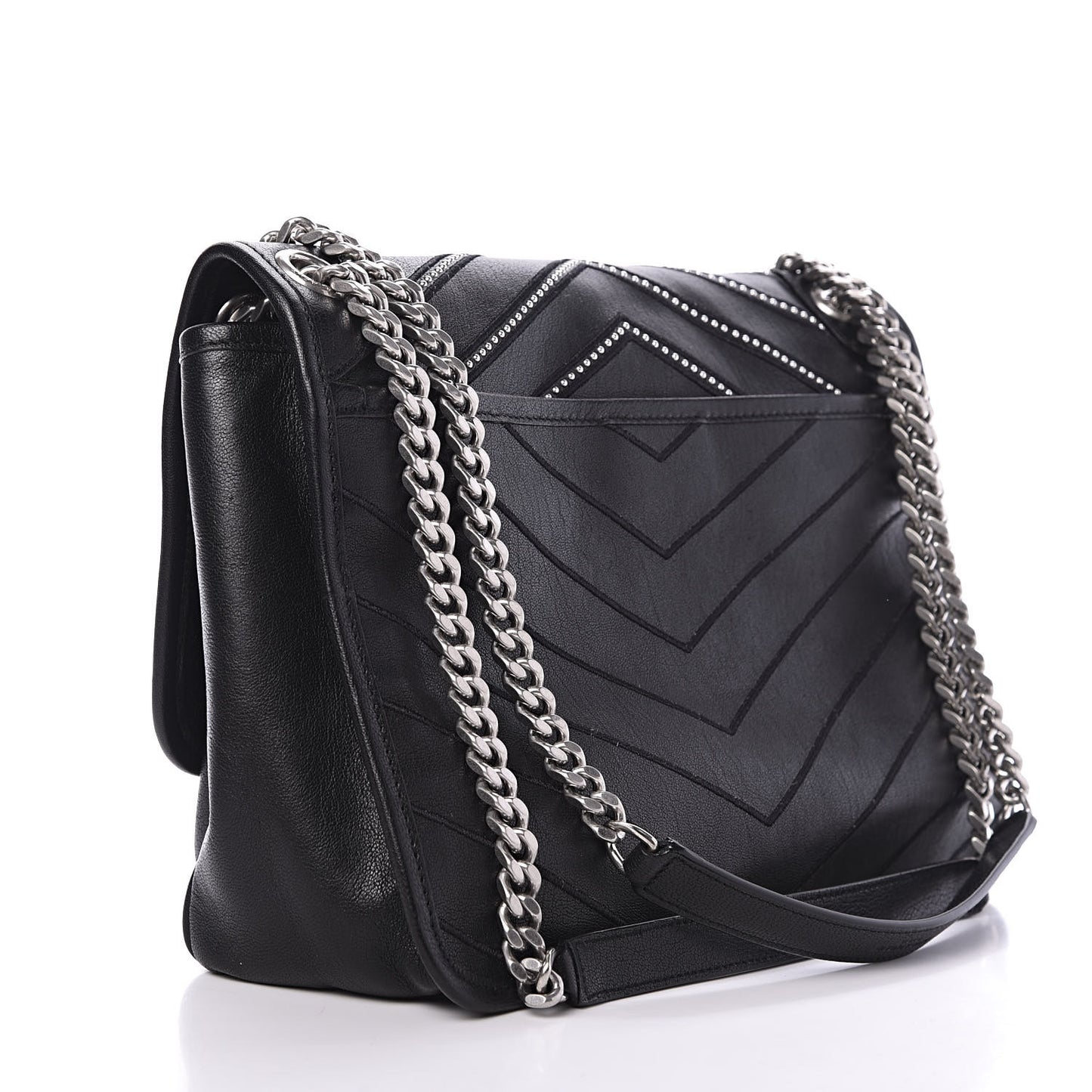 Lambskin Matelasse Monogram Microstud Medium Niki Chain Satchel Black