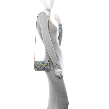 Louis Vuitton Embroidered Monogram Denim New Wave Chain Pochette Blue 2 of 10