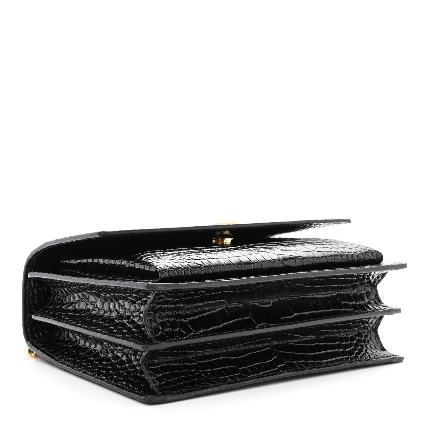 Calfskin Crocodile Embossed Medium Monogram Sunset Black