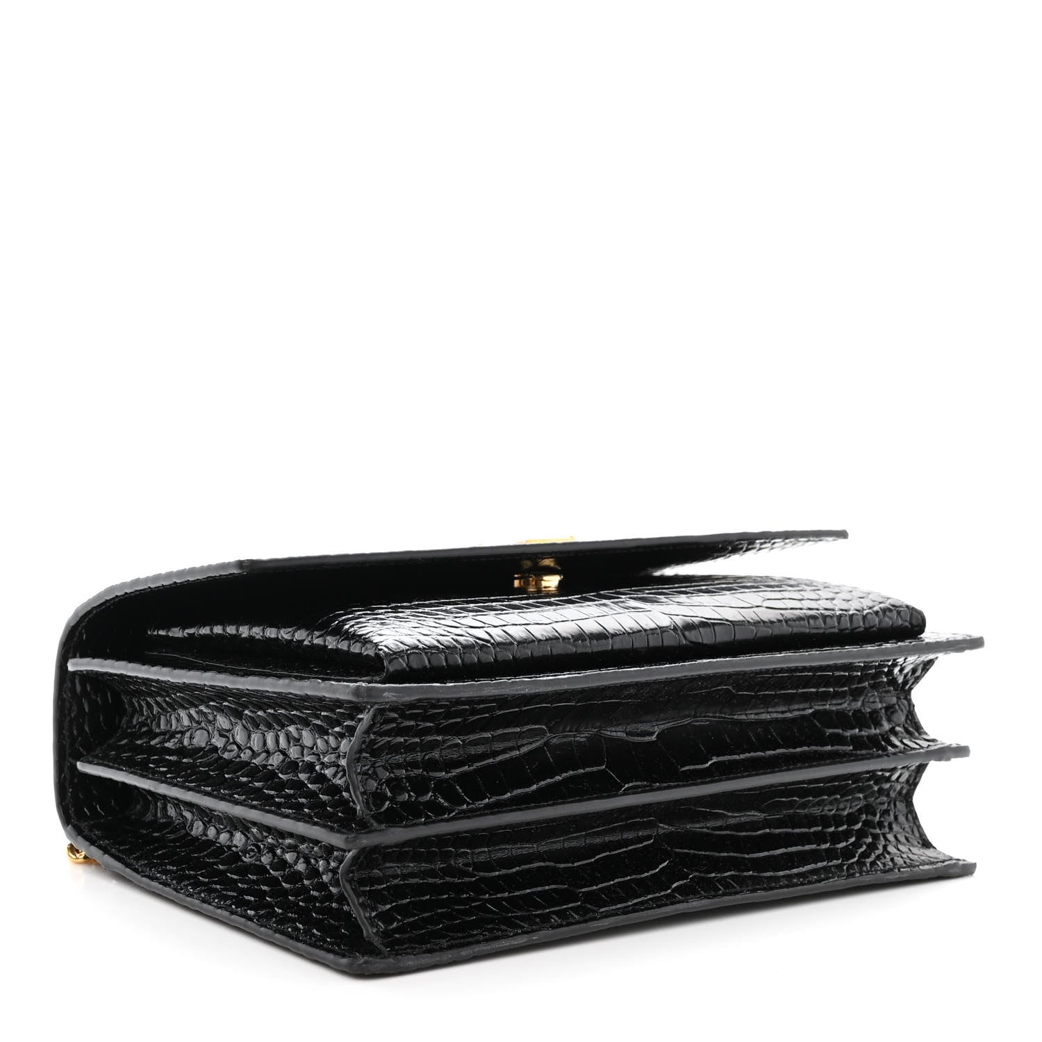 Saint Laurent Calfskin Crocodile Embossed Medium Monogram Sunset Black 4 of 10
