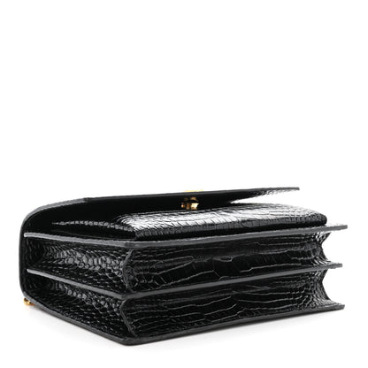 Saint Laurent Calfskin Crocodile Embossed Medium Monogram Sunset Black 4 of 10