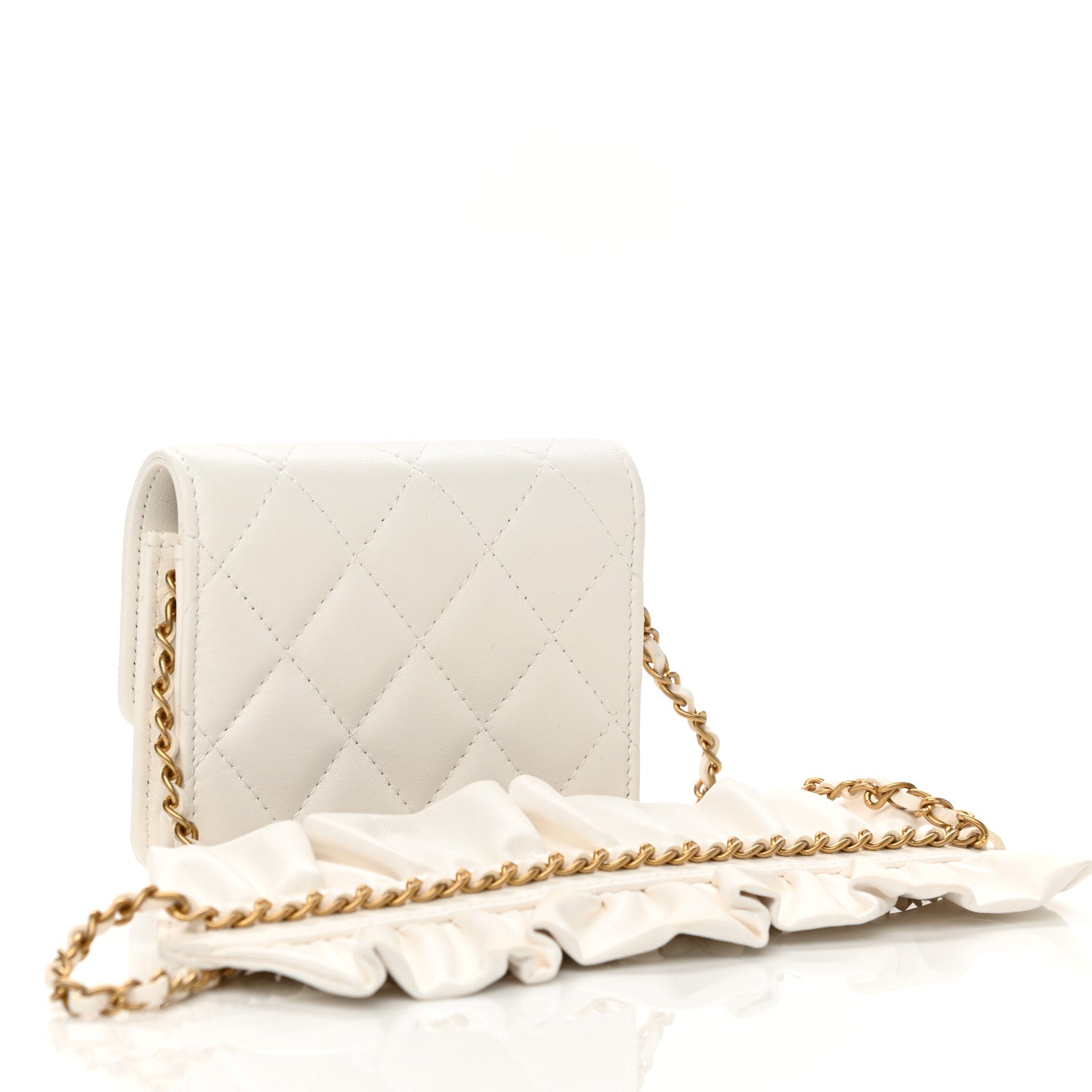 Chanel Lambskin Quilted Romance Clutch With Chain White 3 of 11