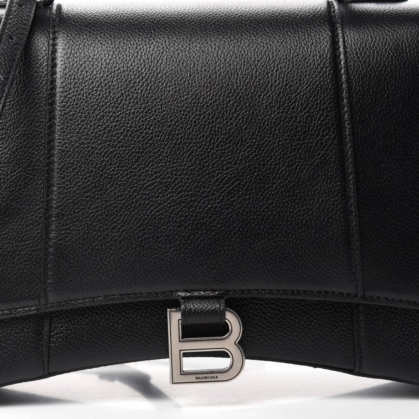 Grained Calfskin Medium Hourglass Top Handle Bag Black
