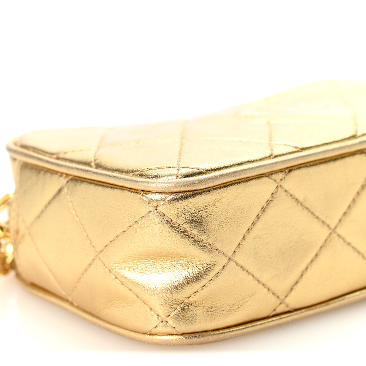 Metallic Lambskin Quilted Camera Case Gold