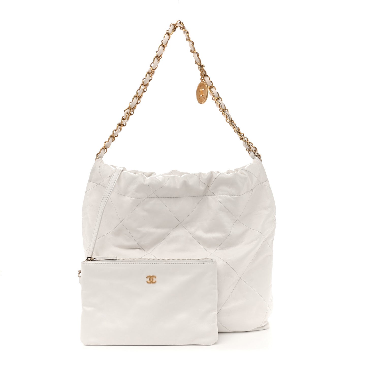 Shiny Calfskin Quilted Small Chanel 22 White