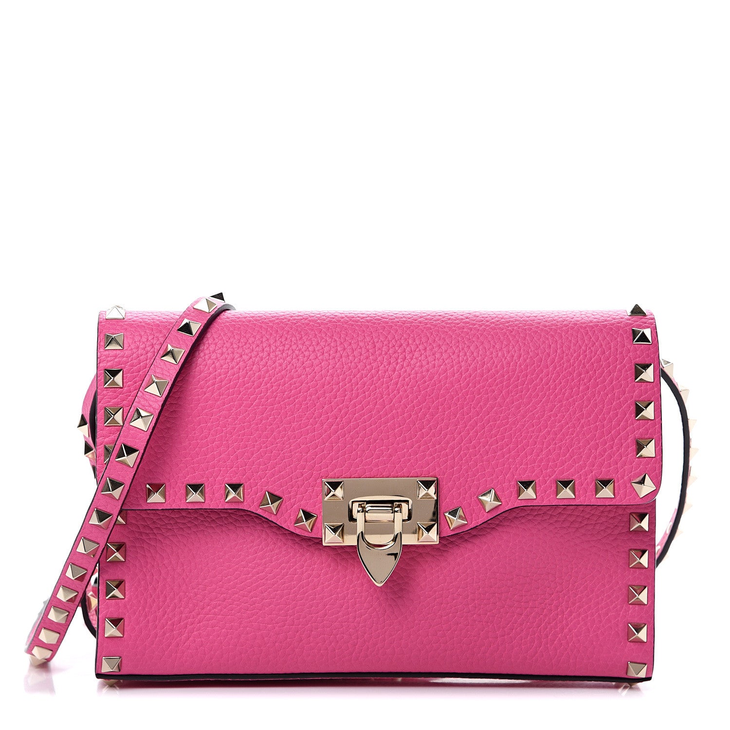 Valentino Garavani Pebbled Calfskin Medium Rockstud Flip Lock Crossbody Bag Pink Orchid 1 of 11