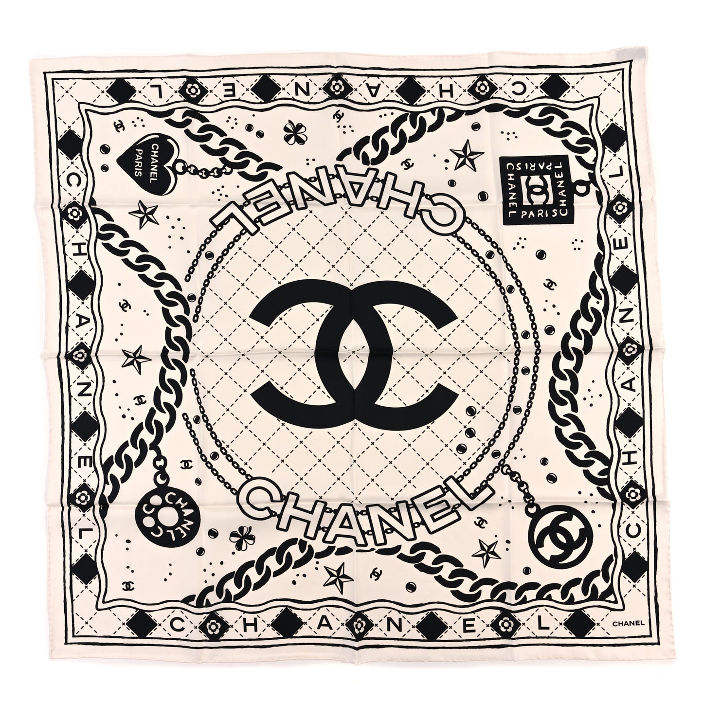 Silk CC Square Scarf White Black