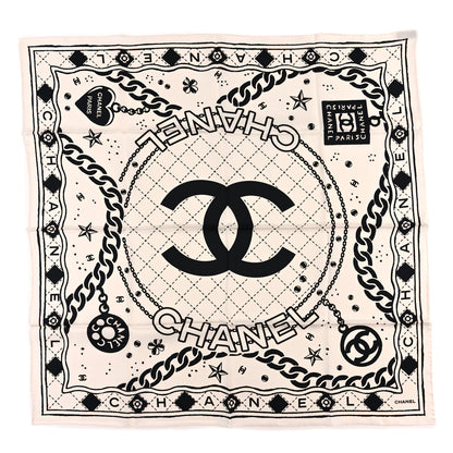 Chanel Silk CC Square Scarf White Black 1 of 3