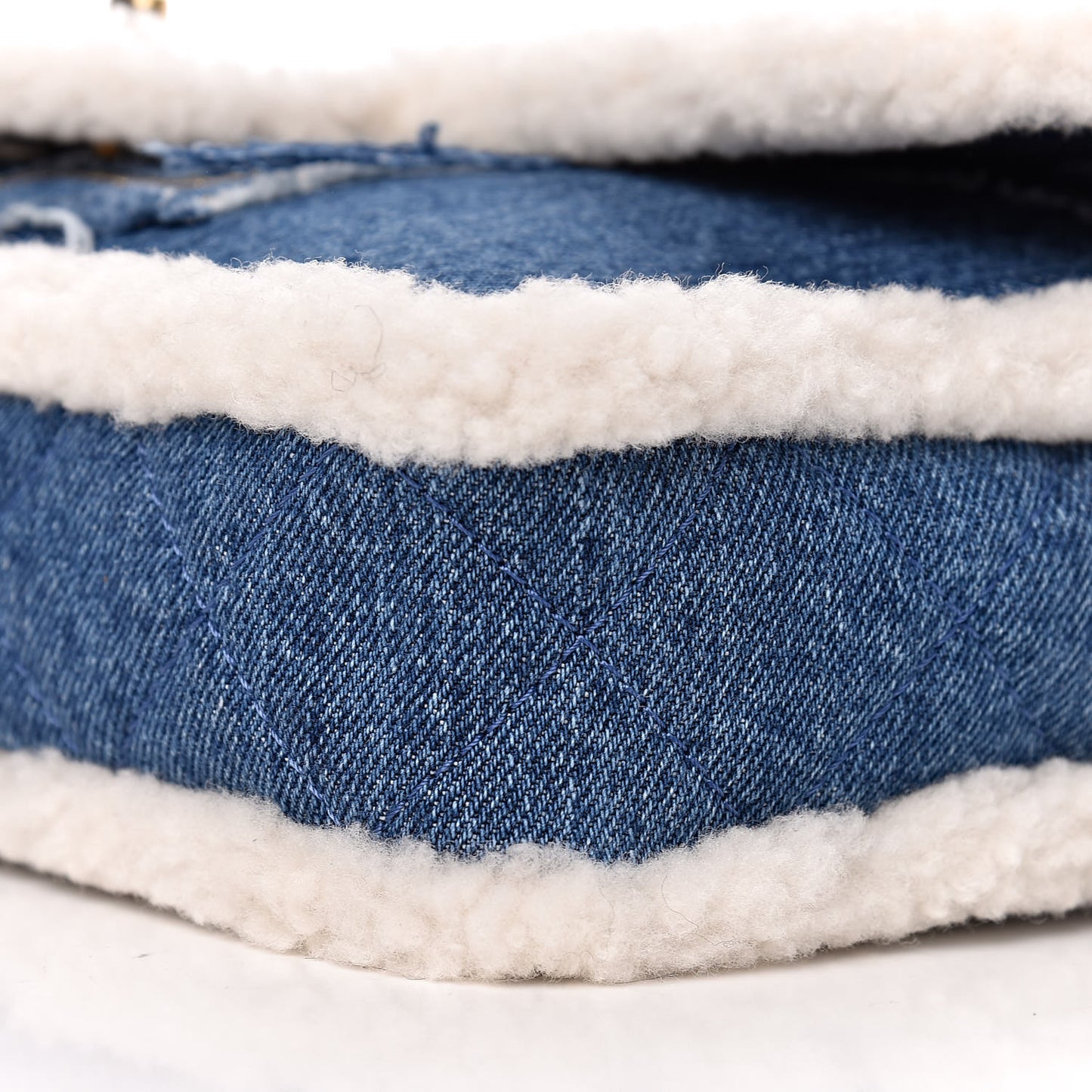 Denim Shearling Hieroglyph Flap Blue