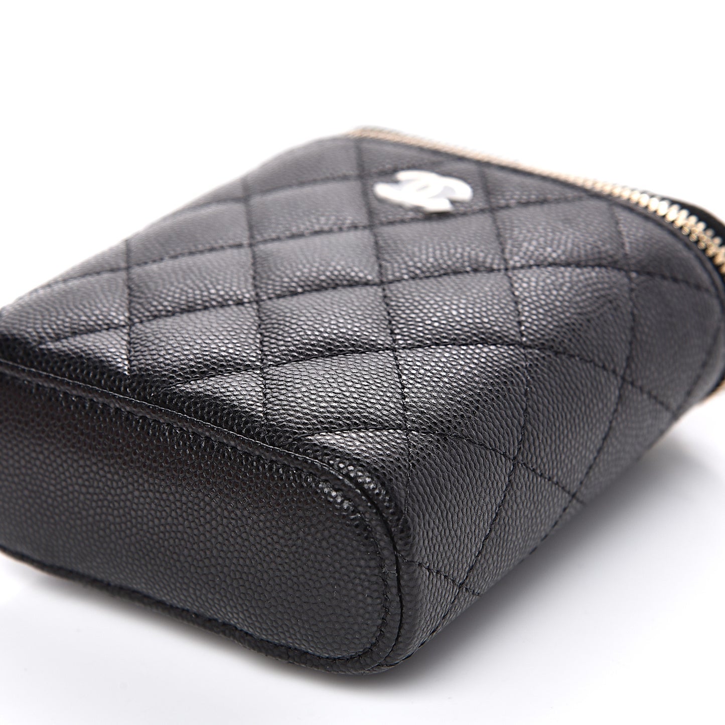 Caviar Quilted Small Vertical Coco Beauty Vanity Case With Chain Black