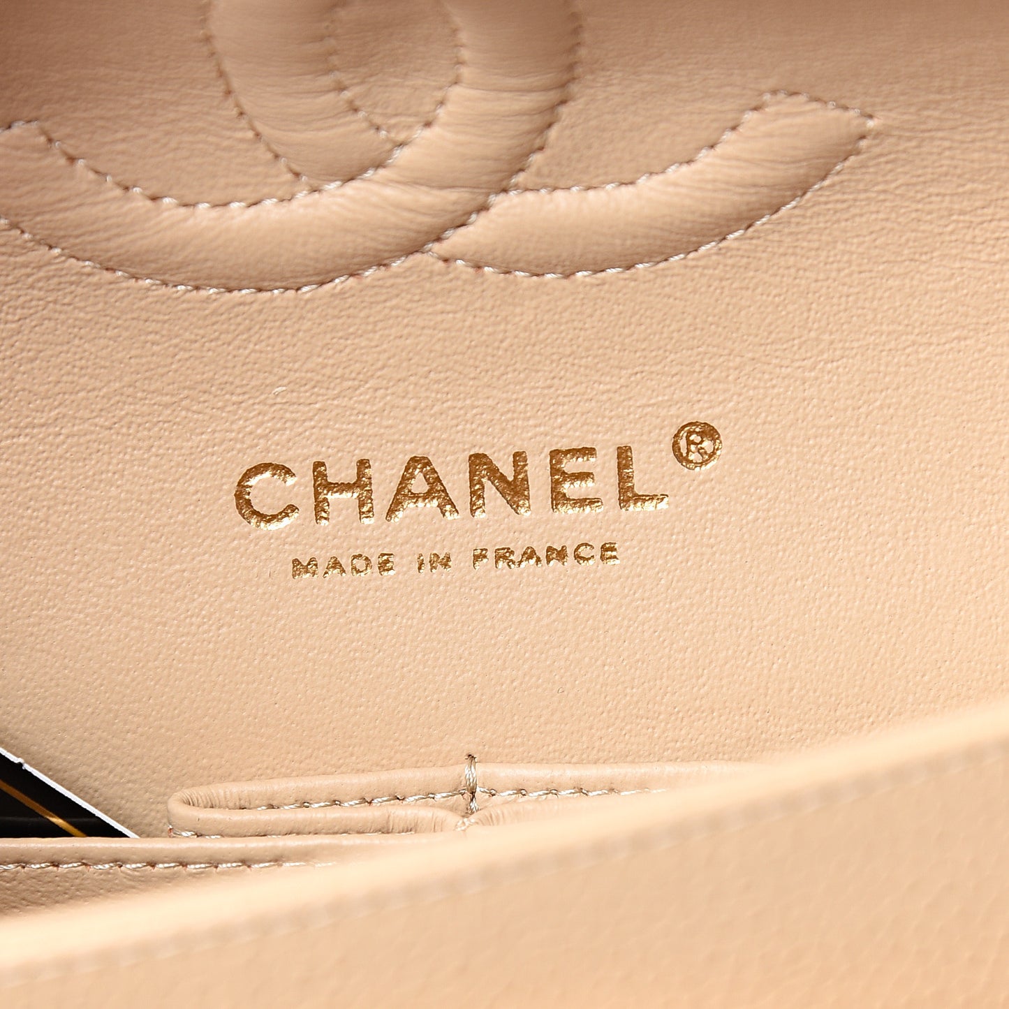 Caviar Quilted Medium Double Flap Beige