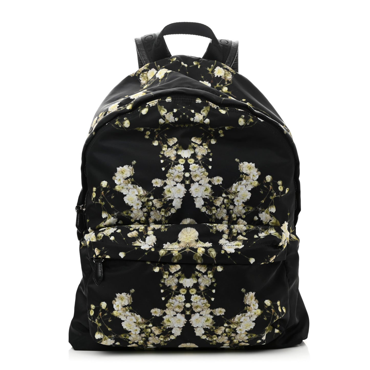 Nylon Calfskin Baby's Breath Print Backpack Black