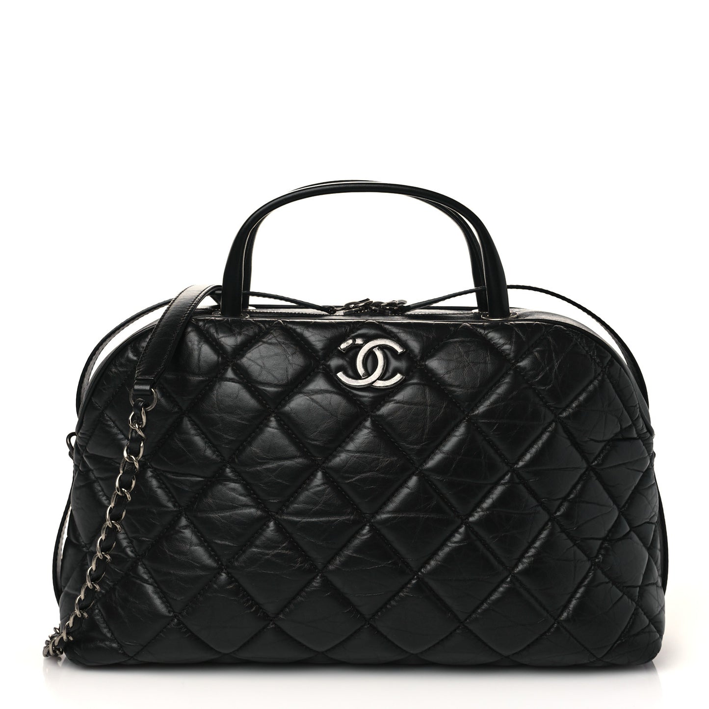 Aged Calfskin Small Bowling Bag Black