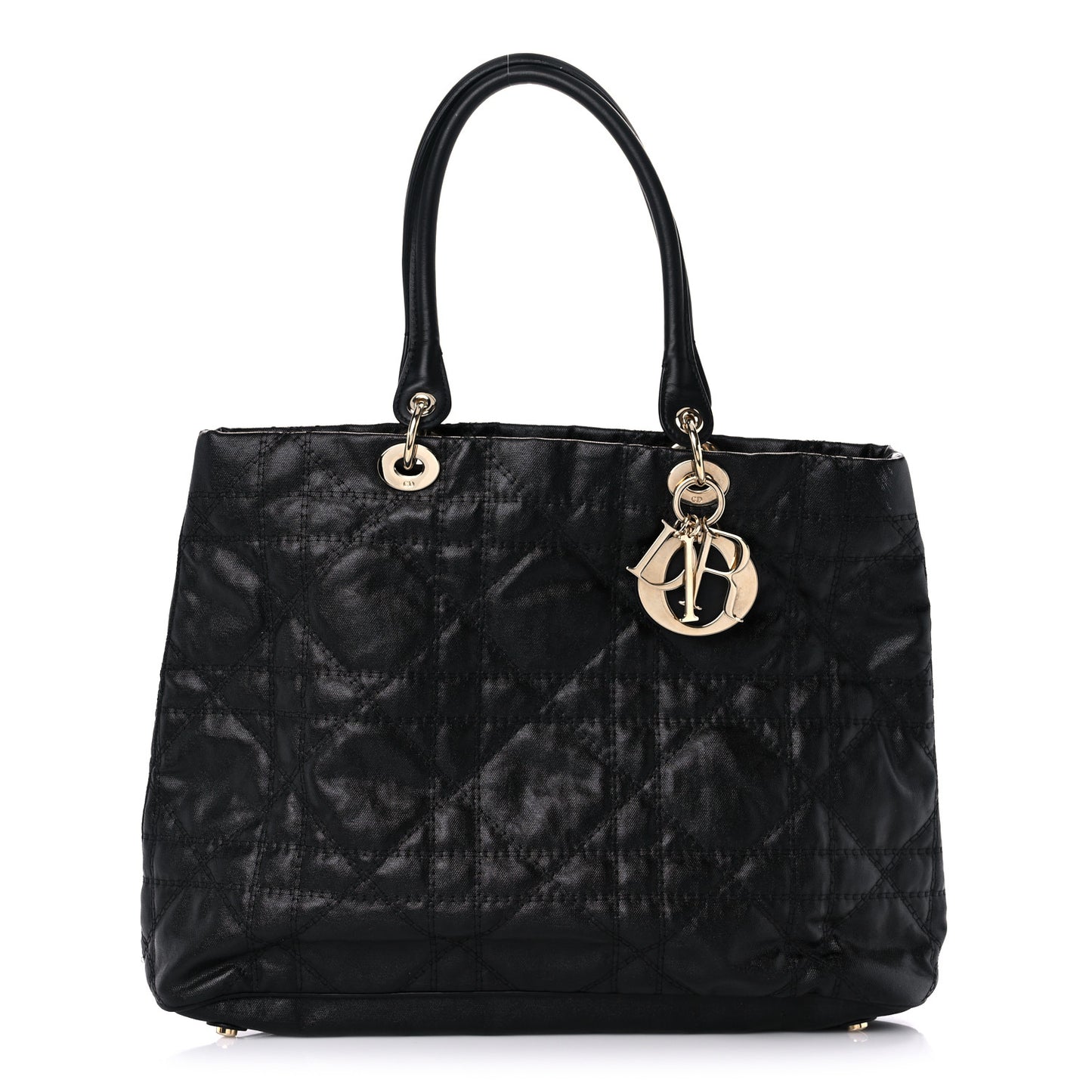 Coated Canvas Cannage Large Dior Soft Shopping Tote Black