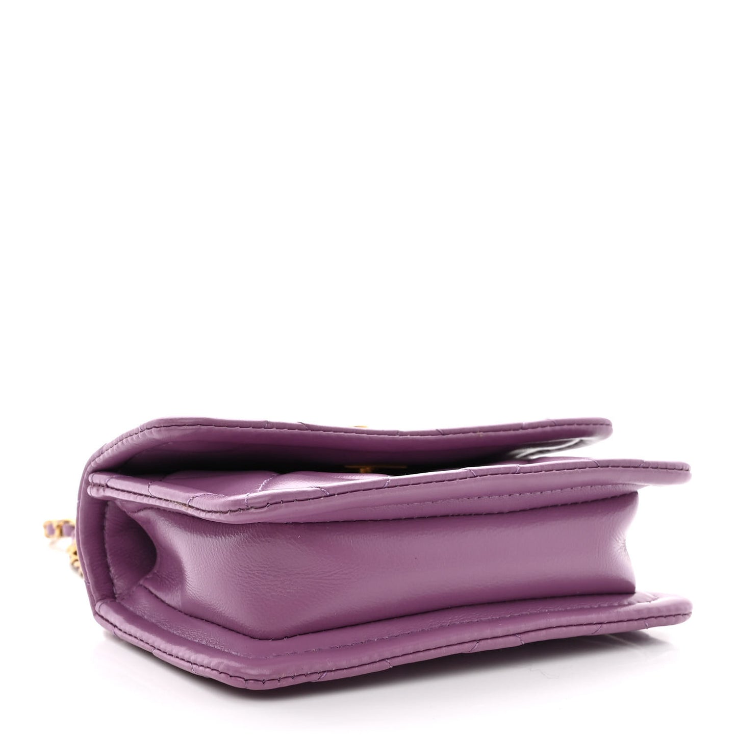 Shiny Lambskin Quilted Extra Mini Flap Purple