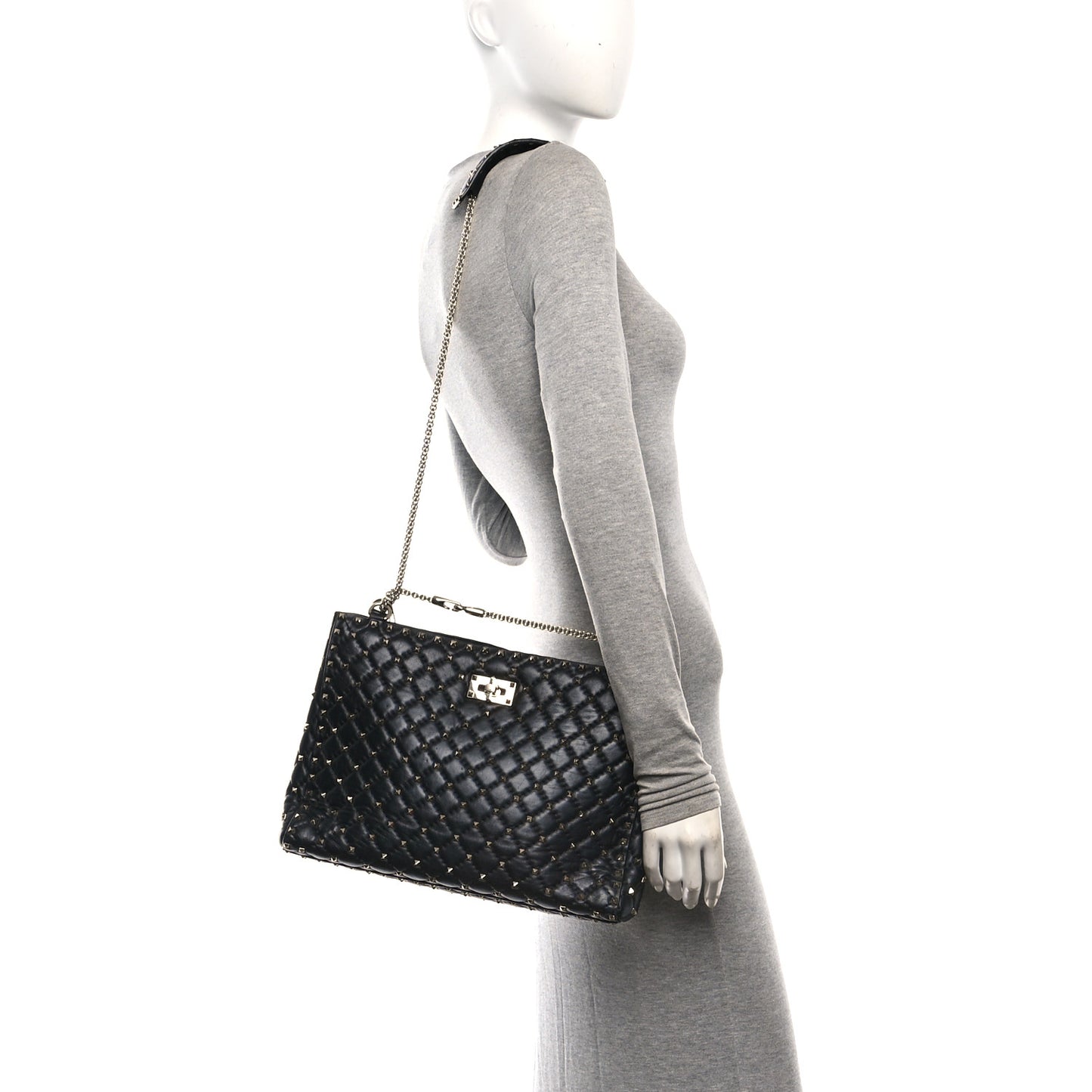 Nappa Rockstud Spike Shoulder Tote Black