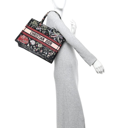 Christian Dior Canvas Embroidered Medium Cabinet De Curiosites Book Tote Black Multicolor 2 of 10