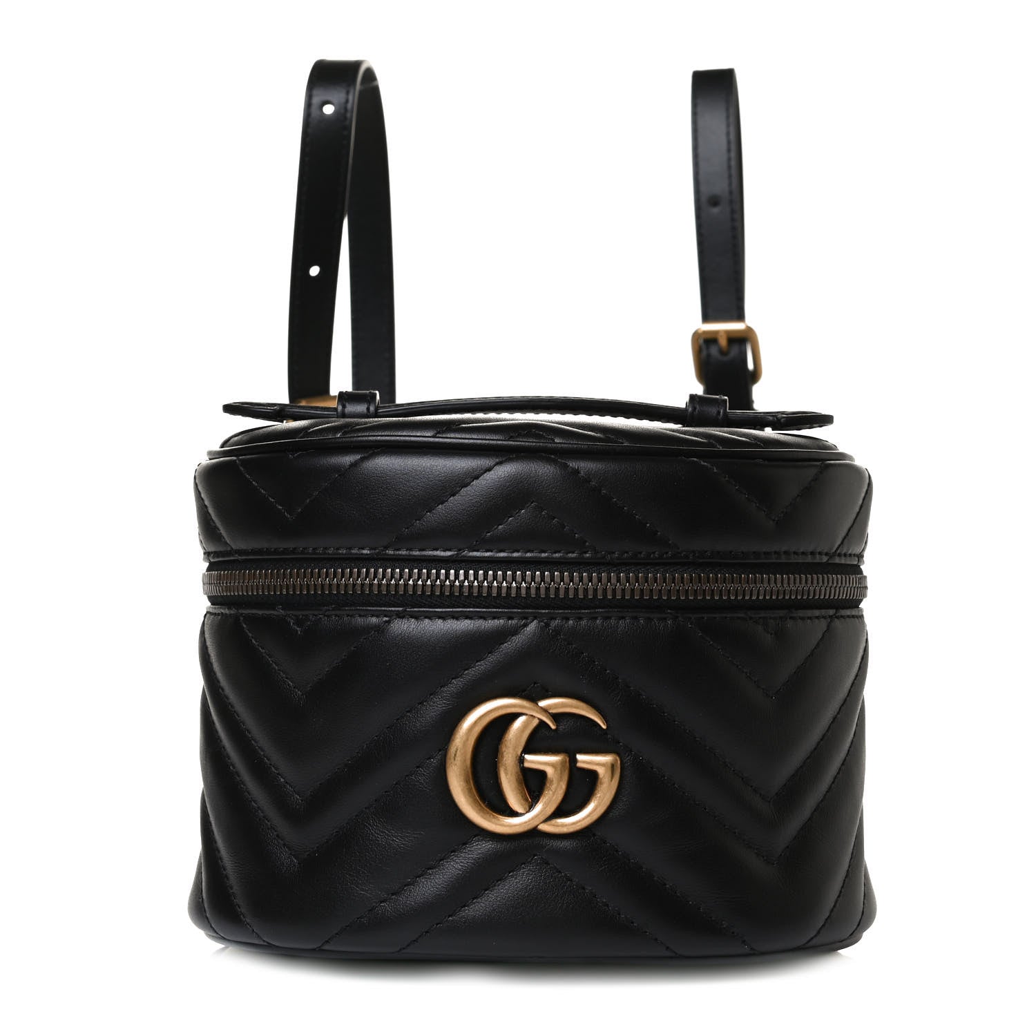 Gucci Calfskin Matelasse Mini GG Marmont Round Backpack Black 1 of 12