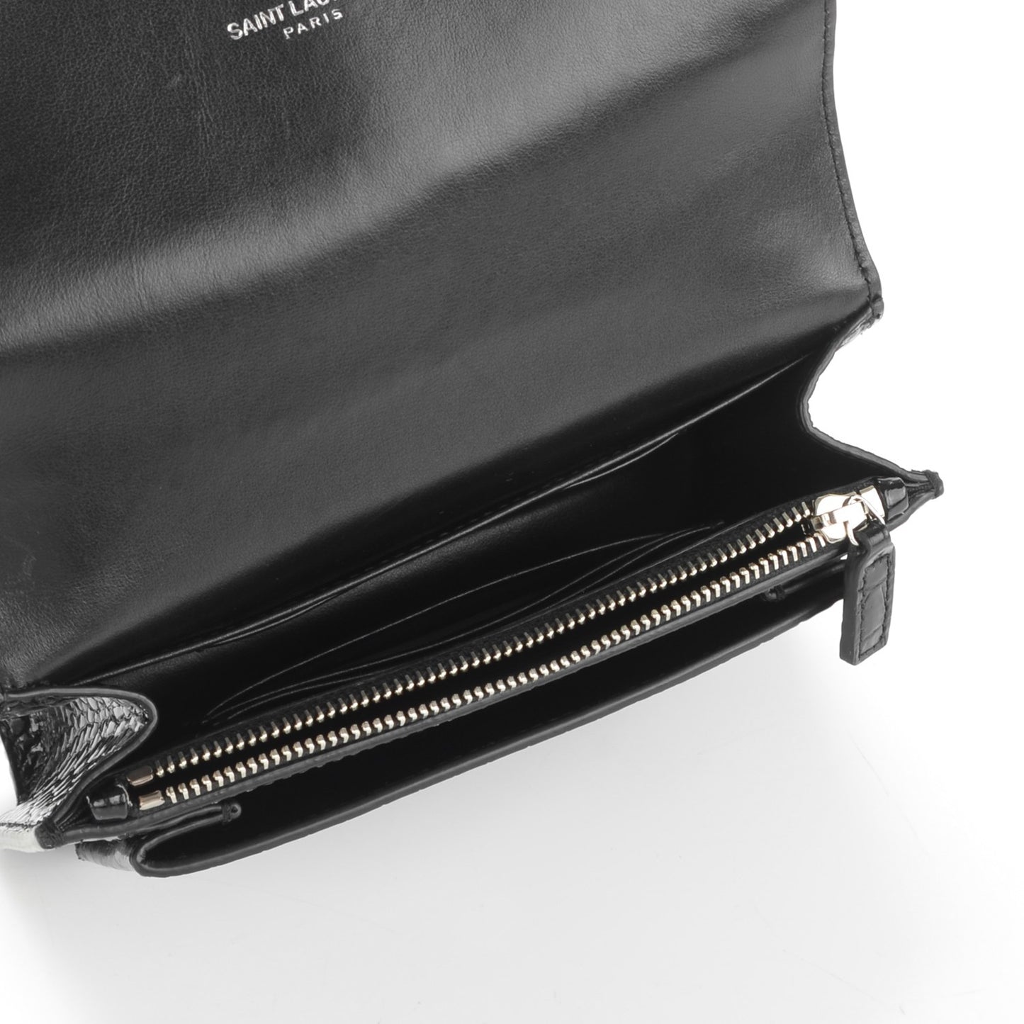 Calfskin Crocodile Embossed Monogram Sunset Chain Wallet Black