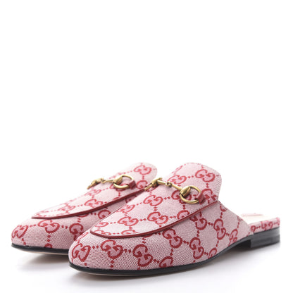 Gucci Canvas GG Monogram Horsebit Womens Princetown Slippers 35 Gardenia Hibiscus Red 3 of 8