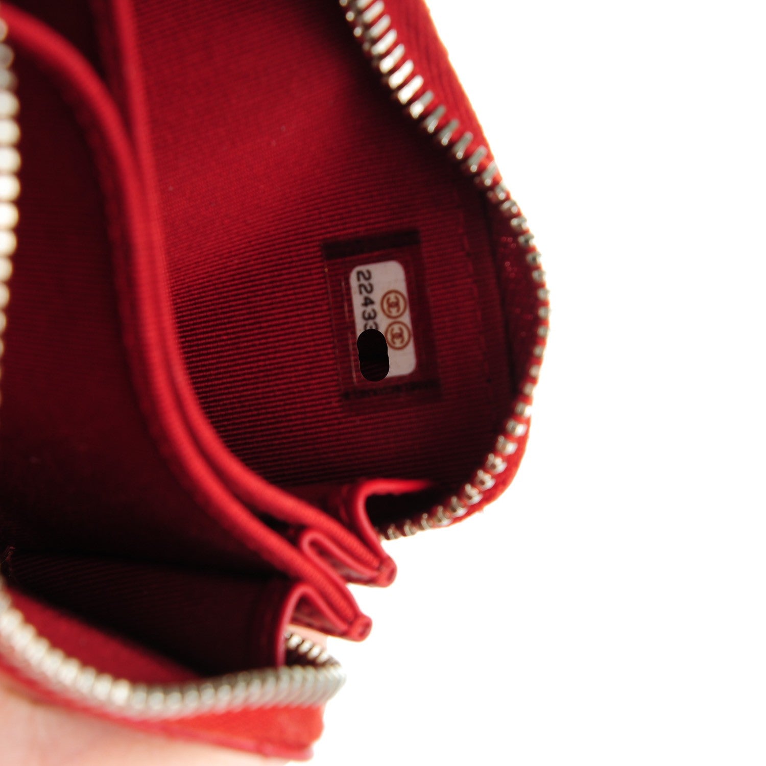 Chanel Caviar Chevron Quilted Zip Around Coin Purse Red 7 of 7