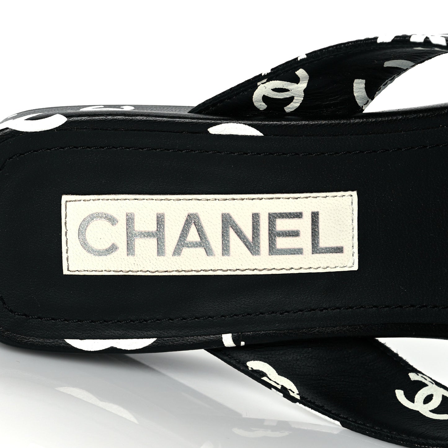 Lambskin Printed CC Thong Sandals 39.5 Black White