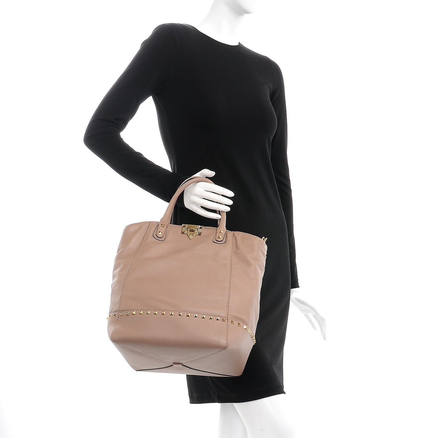 Calfskin Rockstud New Dome Bucket Tote Poudre