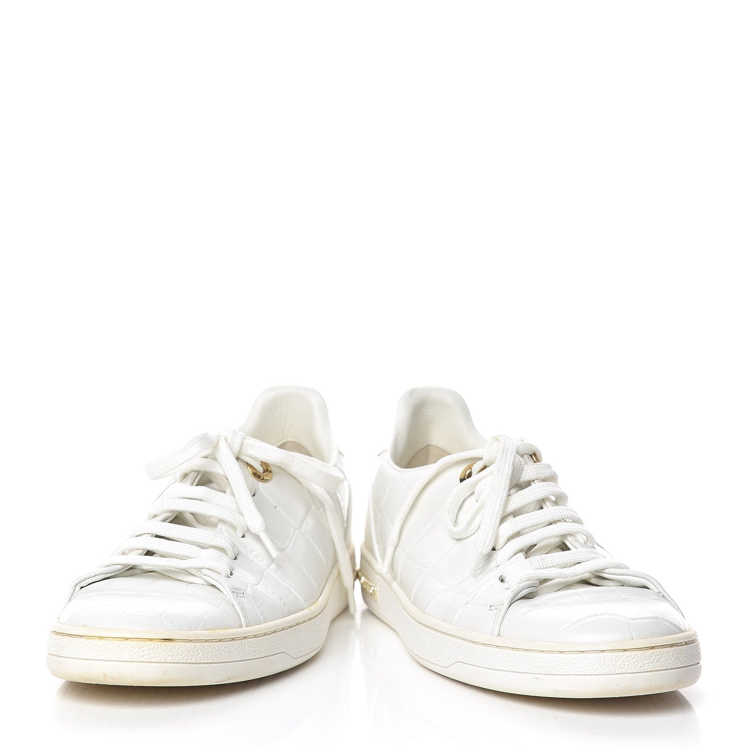Louis Vuitton Calfskin Crocodile Embossed Frontrow Sneakers 36.5 White 6 of 9
