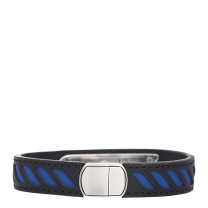 David Yurman Sterling Silver Leather Graphic Cable ID Bracelet Blue 3 of 4
