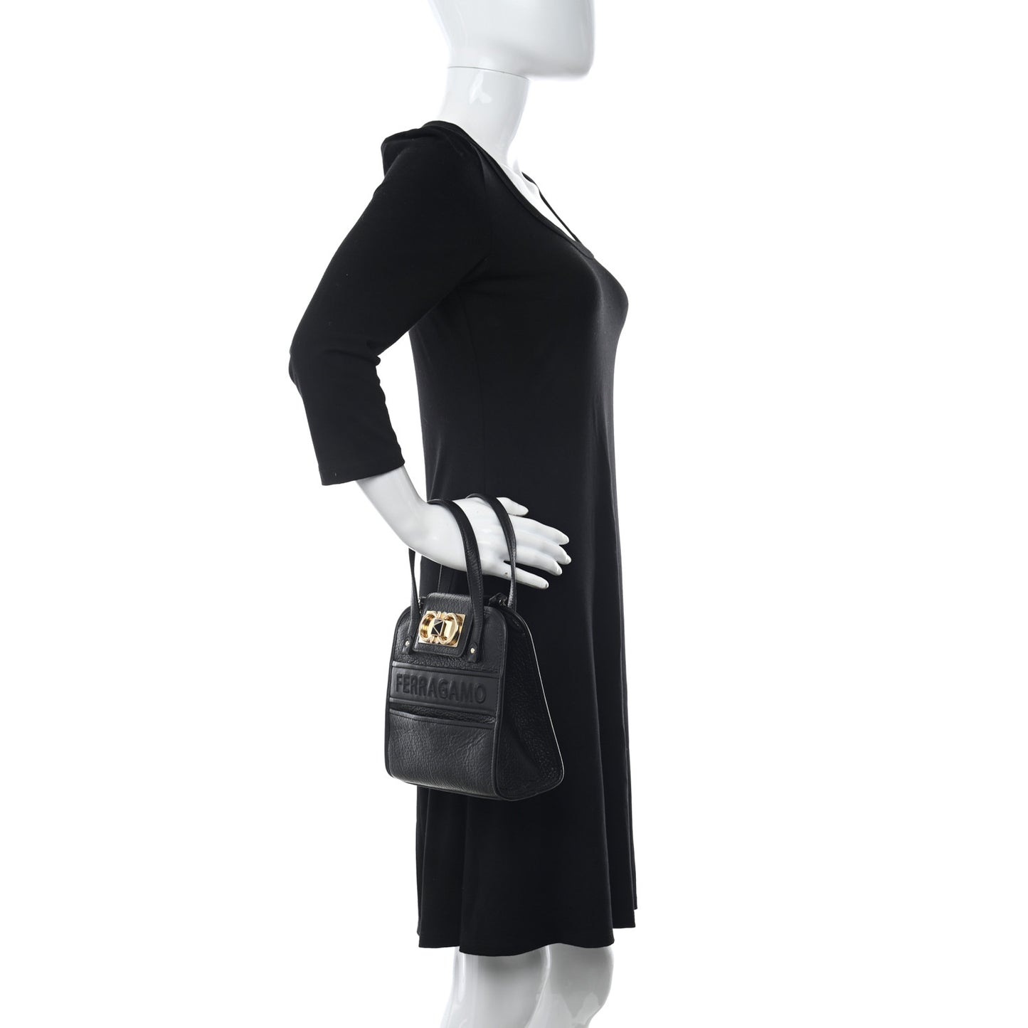 Grained Calfskin Gancini Mini Top Handle Crossbody Bag Black