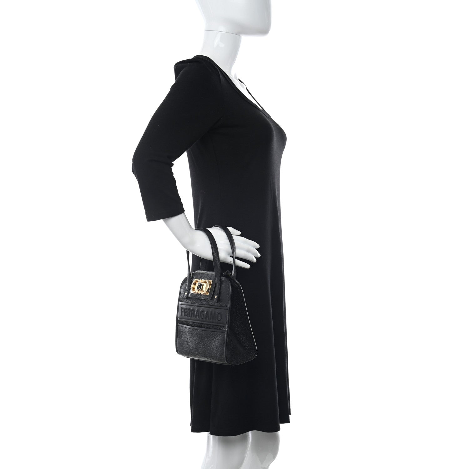 Salvatore Ferragamo Grained Calfskin Gancini Mini Top Handle Crossbody Bag Black 2 of 10