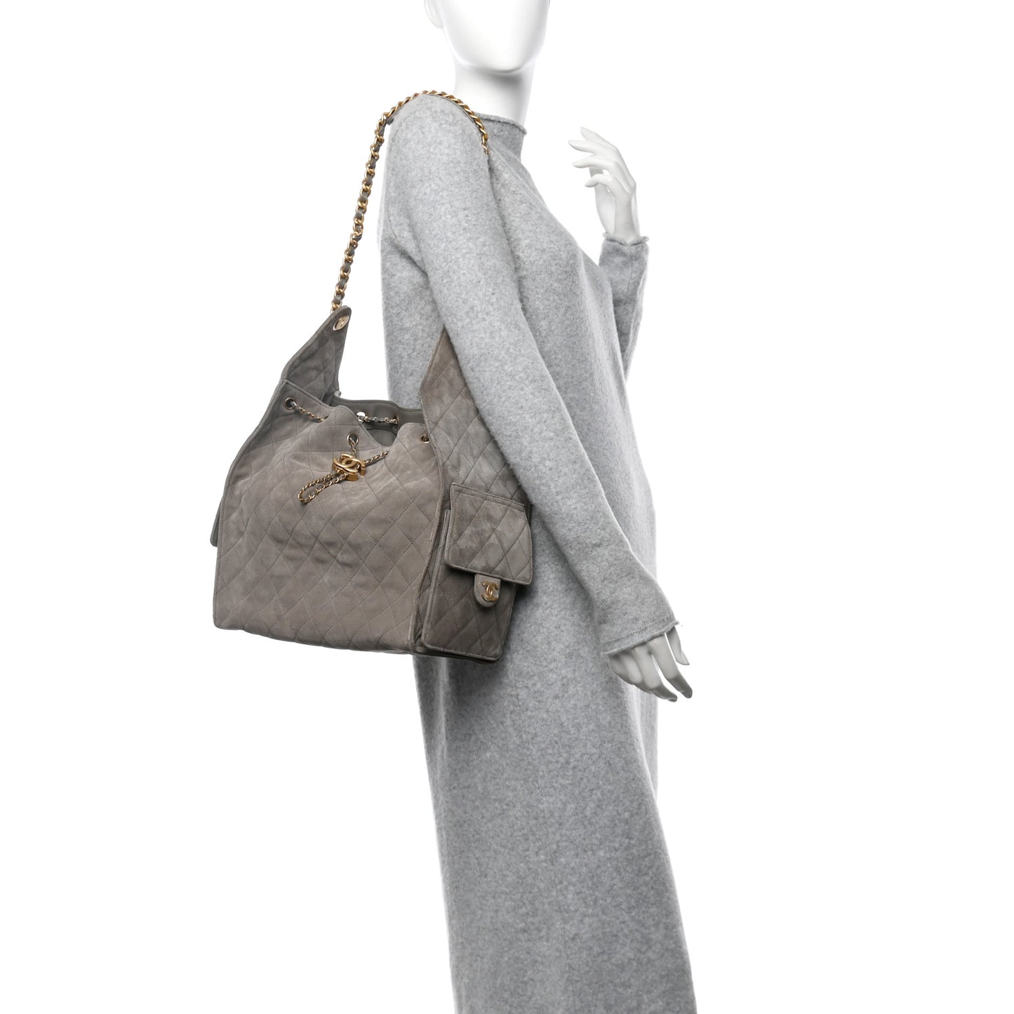 Suede Quilted Medium Chanel 25 Handbag Dark Grey