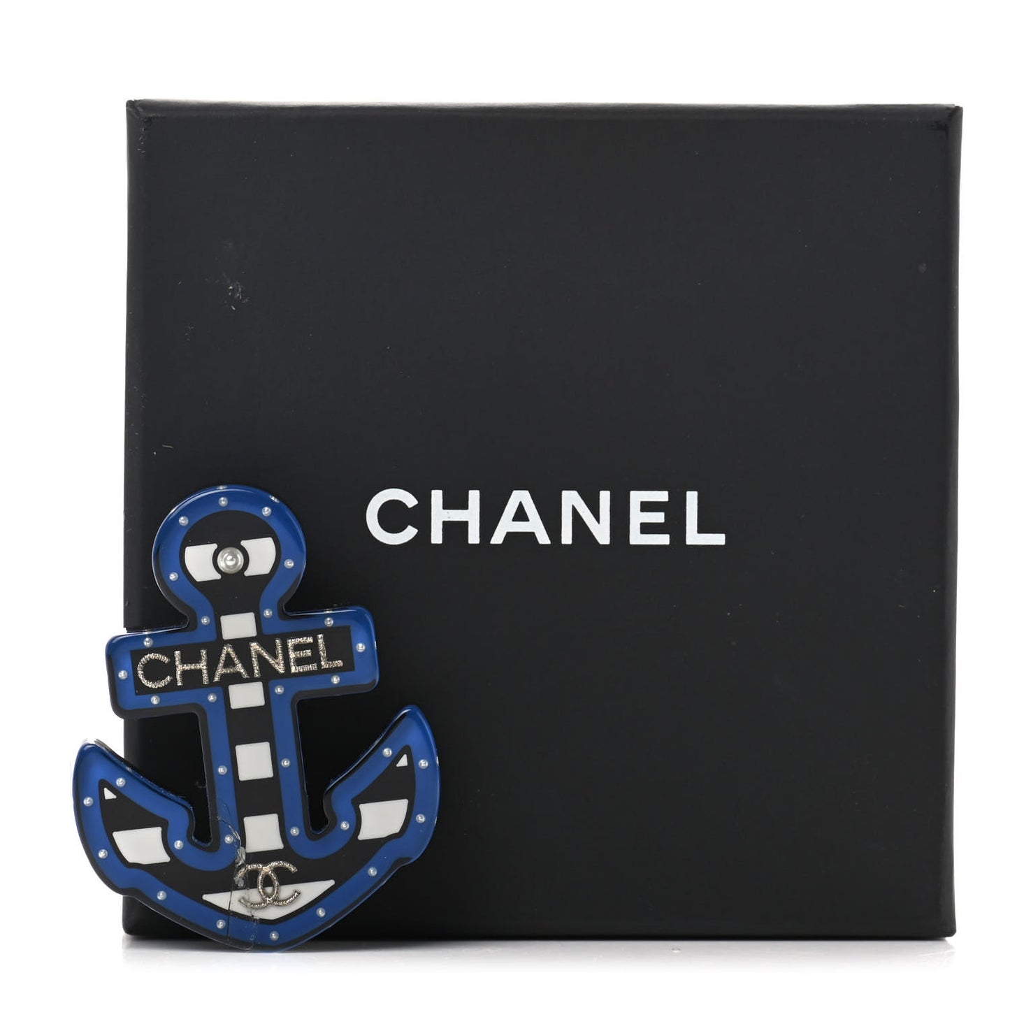 Resin Pearl Anchor CC Brooch Black Blue