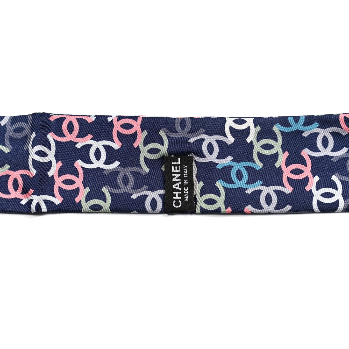 Silk CC Slim Bandeau Scarf Navy Multicolor