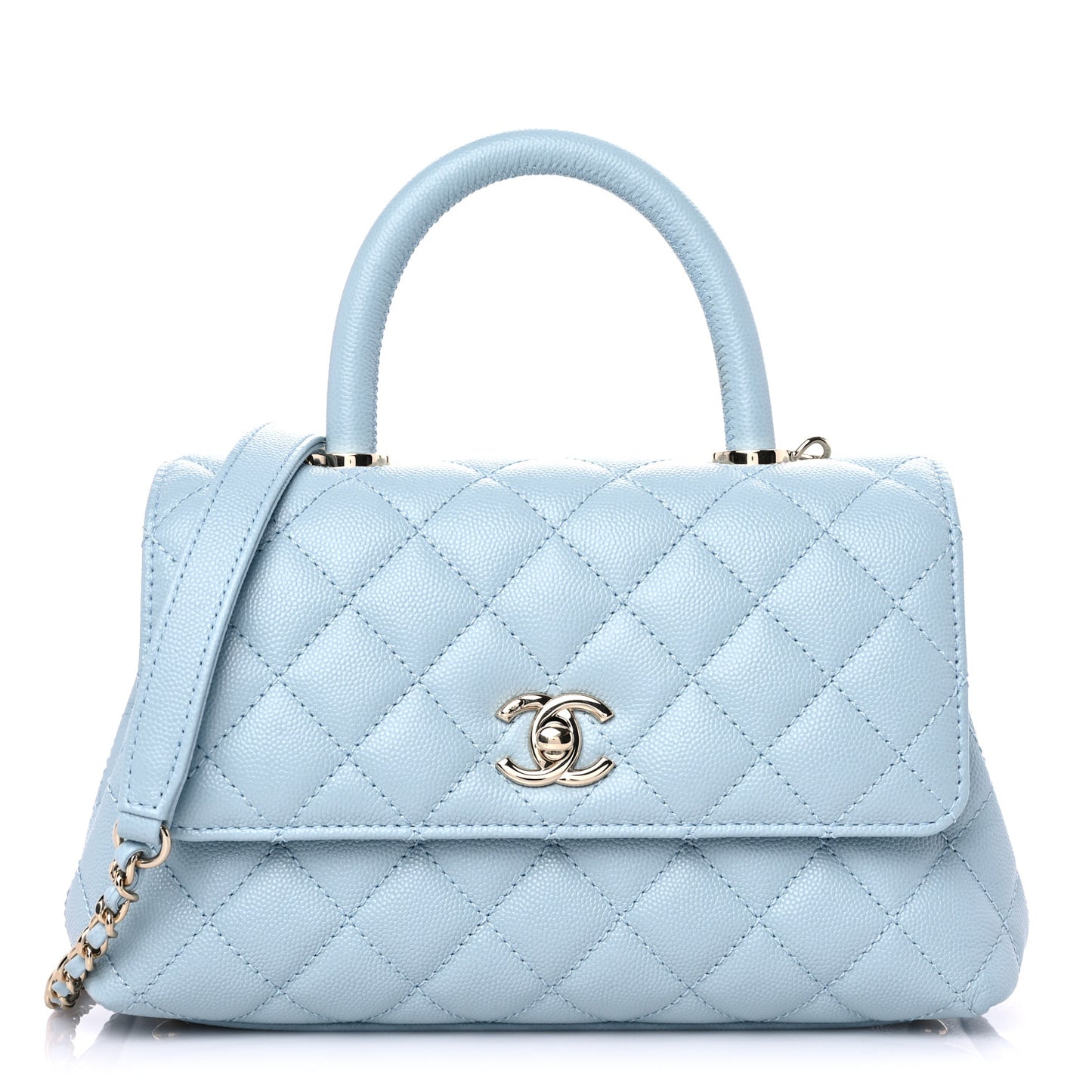 Caviar Quilted Mini Coco Handle Flap Light Blue