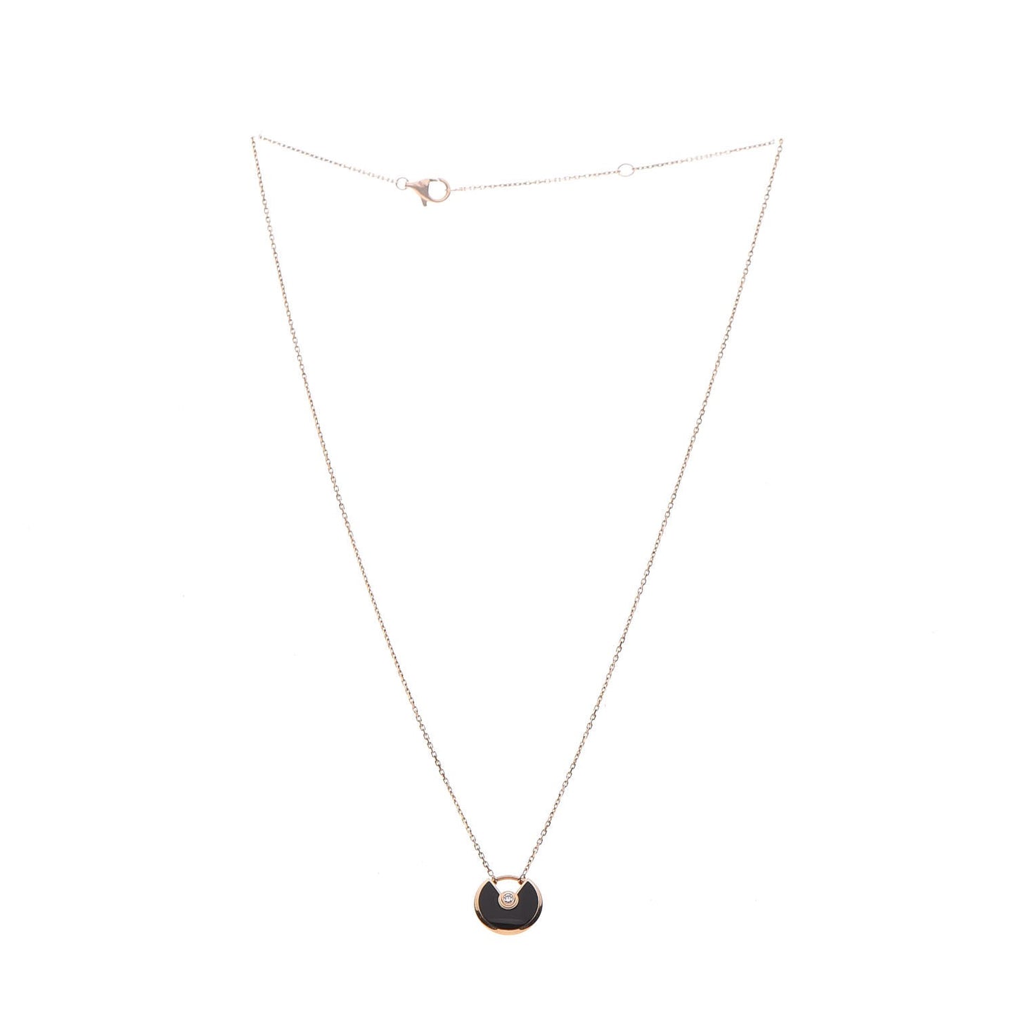 18K Pink Gold Diamond Black Onyx XS Amulette de Cartier Pendant Necklace