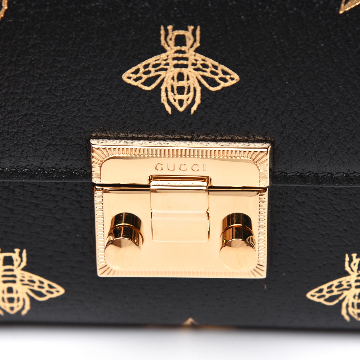 Gucci Calfskin Bee Star Print Padlock Wallet Black 12 of 13