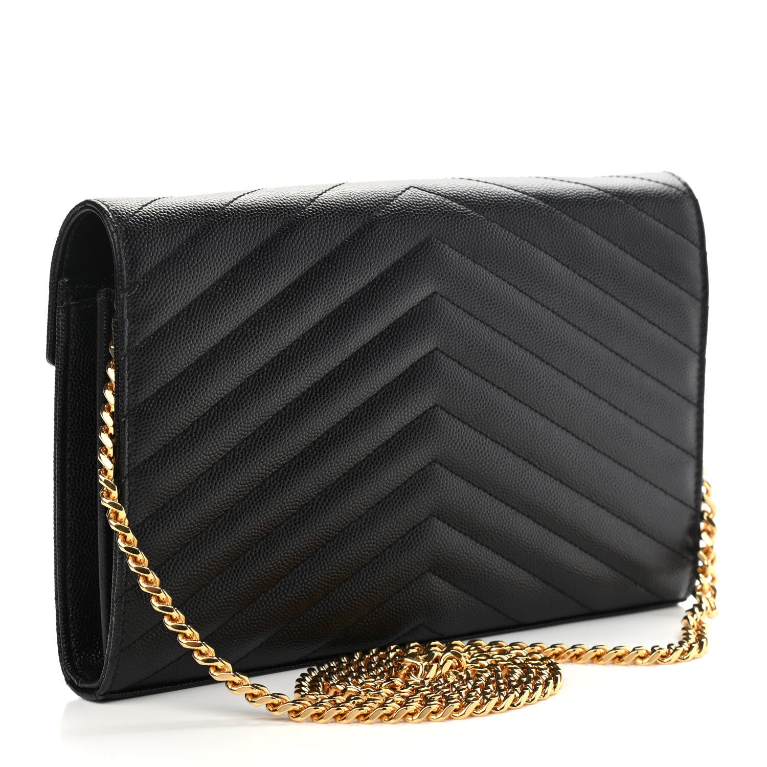 Saint Laurent Grain De Poudre Matelasse Chevron Monogram Chain Wallet Black 3 of 10