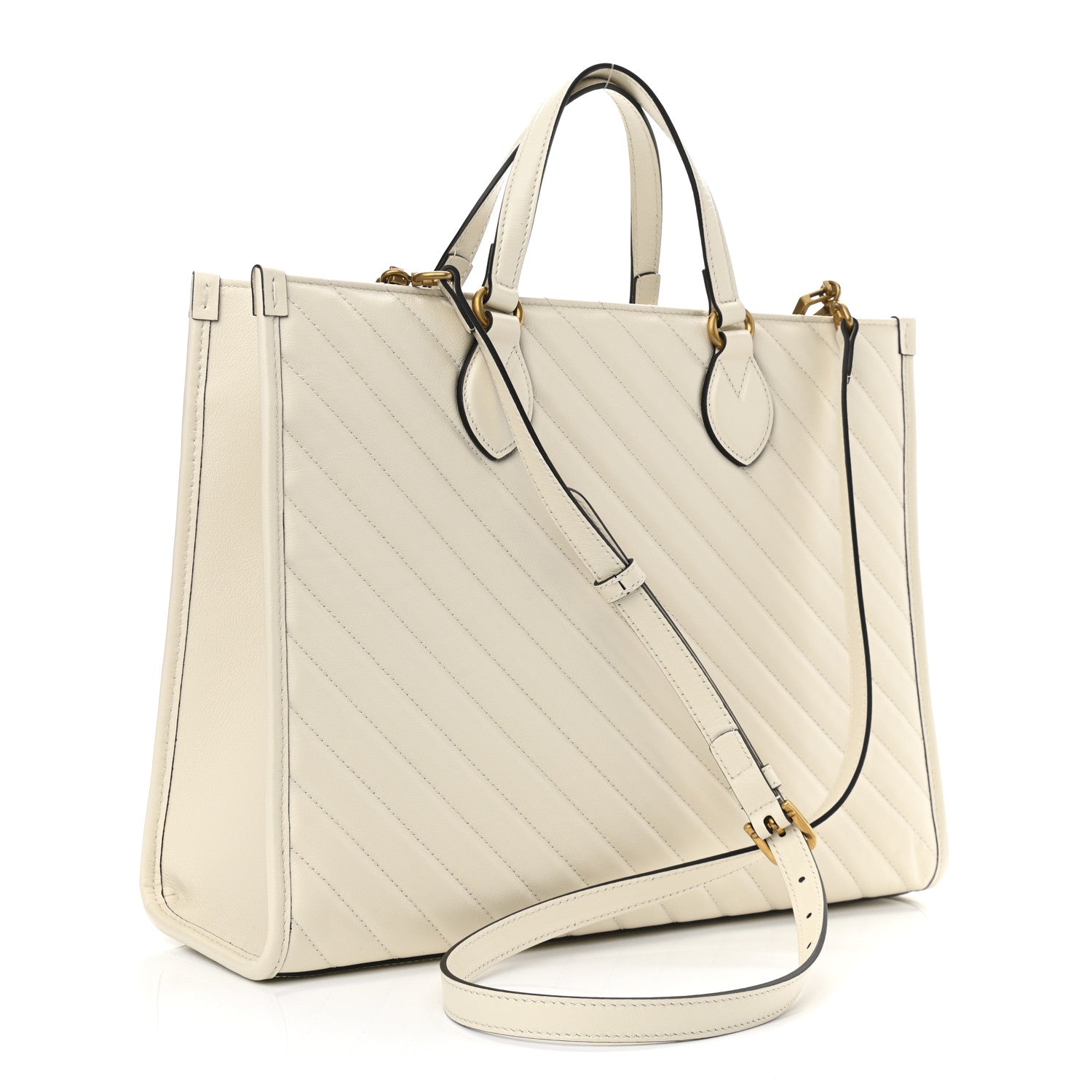 Gucci Azalea Calfskin Matelasse Diagonal GG Marmont Tote Bag Mystic White 3 of 10