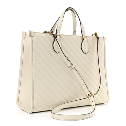 Gucci Azalea Calfskin Matelasse Diagonal GG Marmont Tote Bag Mystic White 3 of 10