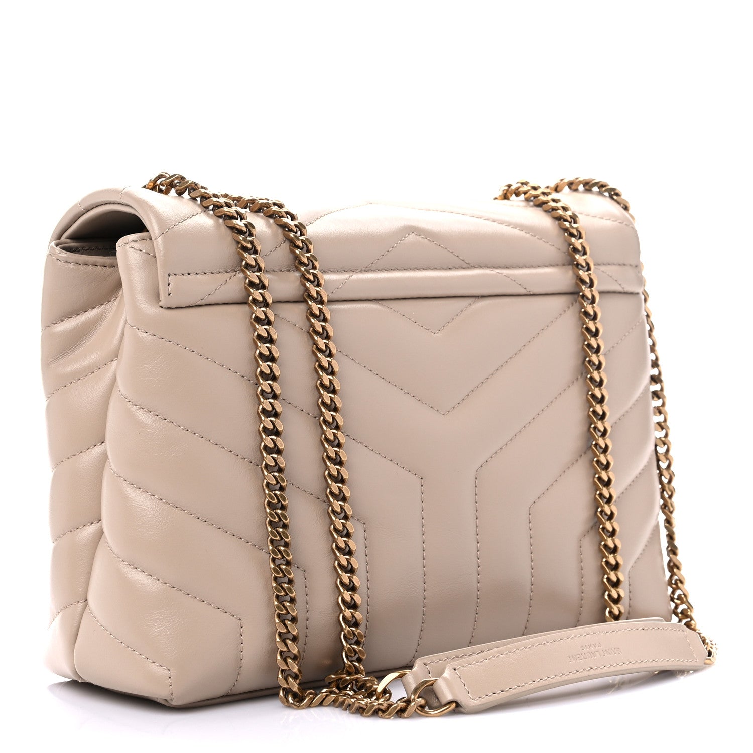 Saint Laurent Calfskin Y Quilted Monogram Small Loulou Chain Satchel Dark Beige 3 of 9