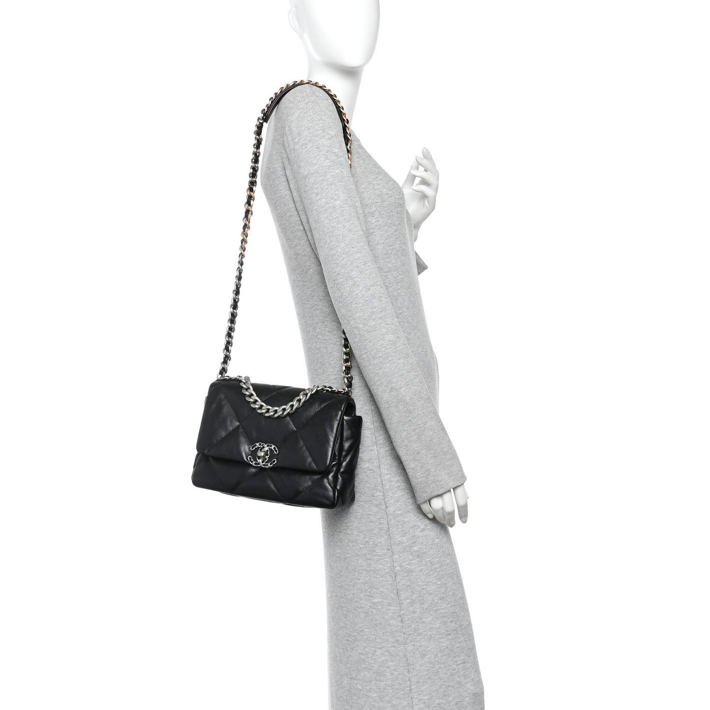 Lambskin Quilted Medium Chanel 19 Flap Black