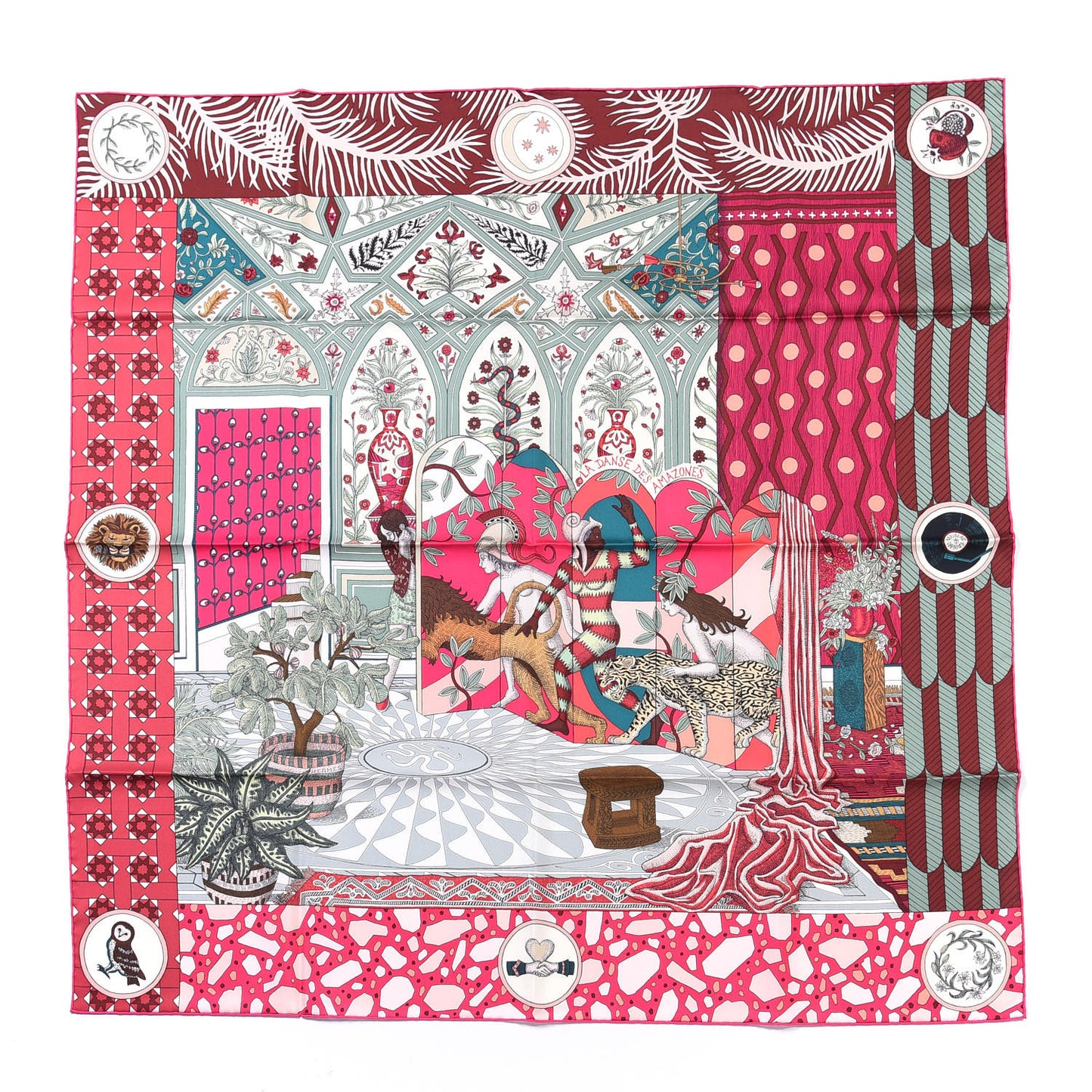 Silk La Danse Des Amazones Scarf 90 Fuchsia Vert White