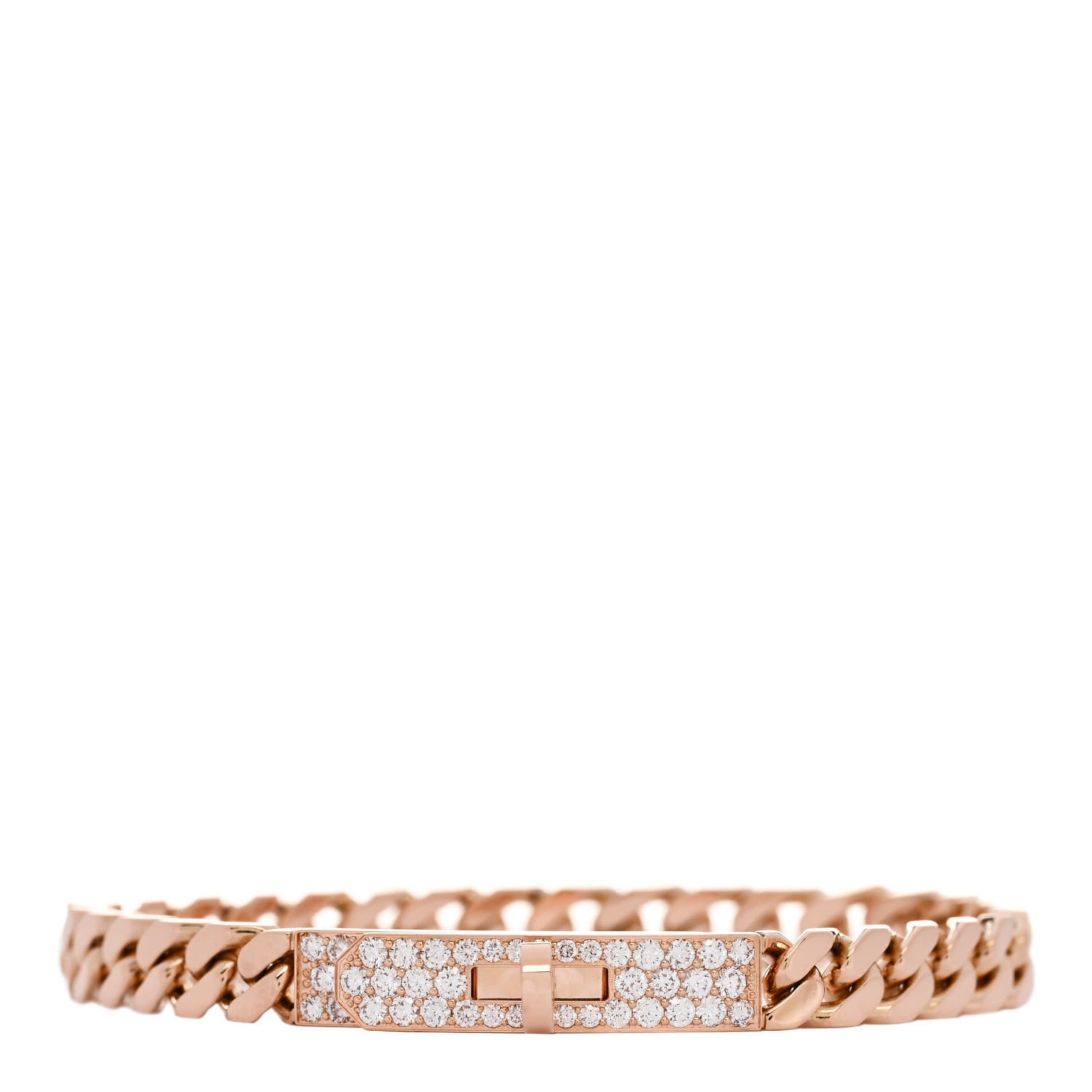 Hermes 18K Rose Gold Diamond PM Kelly Gourmette Bracelet LG 1 of 3